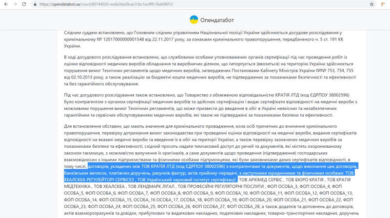 Багряные реки, либо дело на двенадцать лет: киевскую группу "Кратия" винят в подделке сертификатов на небезопасные медизделия