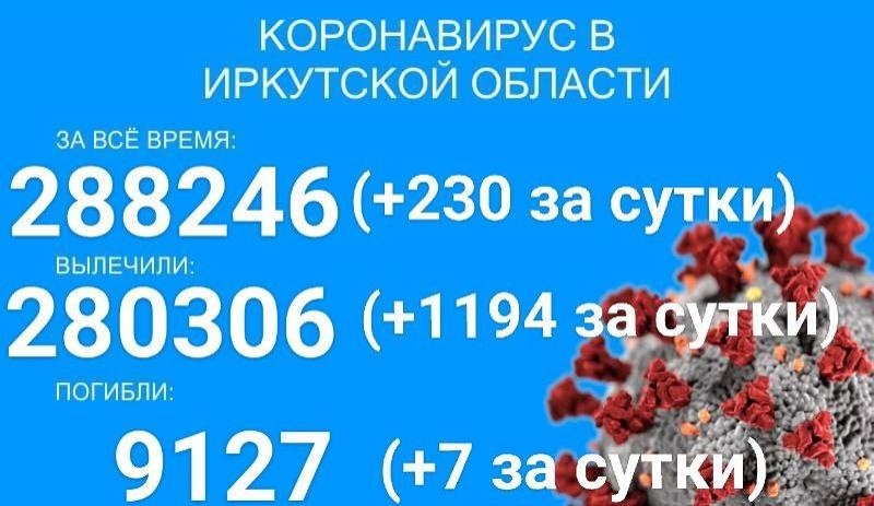 230 новых случаев COVID-19 зарегистрировано в Прибайкалье за сутки