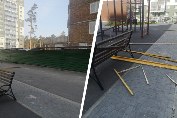 В Новосибирске со стройки сорвались стройматериалы. Они упали рядом с детской площадкой