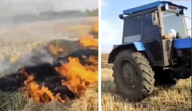 В Красноярском крае поймали мужчину, который трактором поджигал траву в поле. Видео